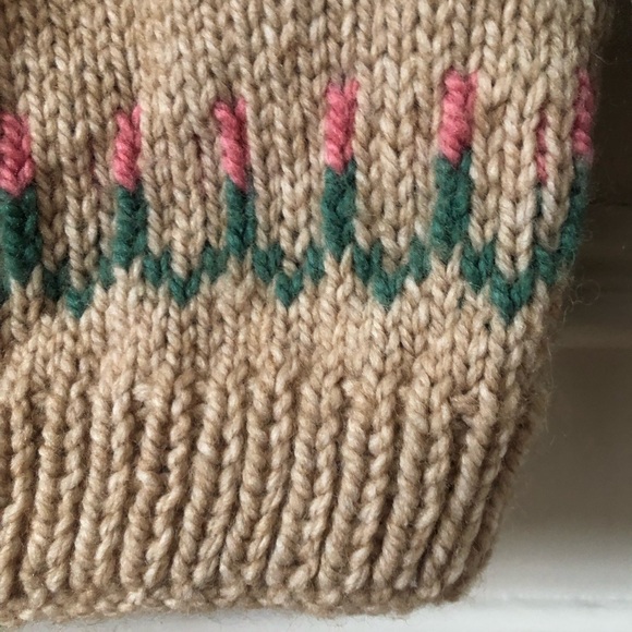 Hand Knit Tan Fair Isle Wool Crewneck Sweater Small - Picture 4 of 7